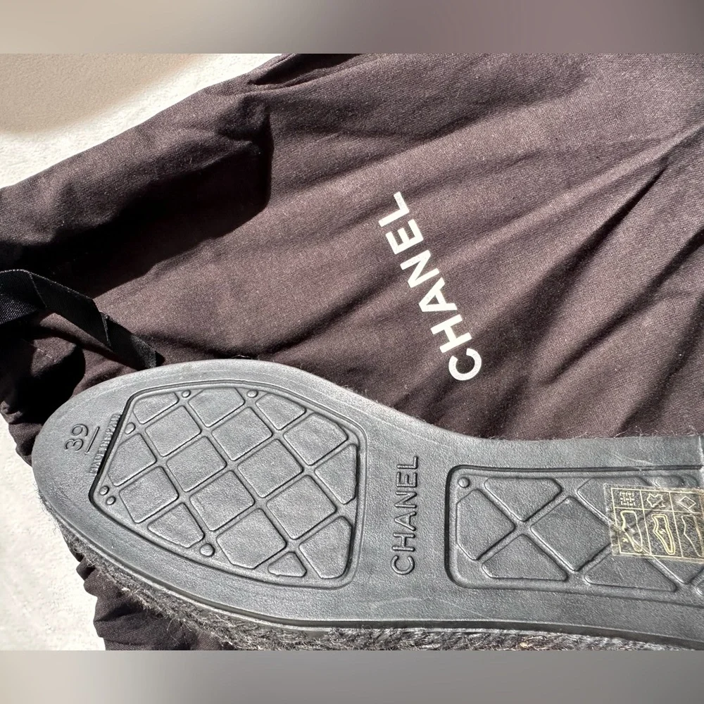 NEW Chanel Authentic Brand New CC Tweed Espadrilles/Mules Black Grey EU39 US:8.5